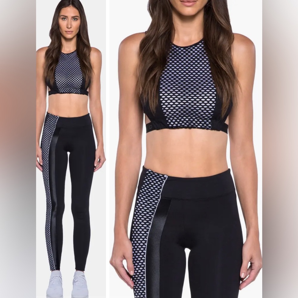 Koral Dayside Evanesce Mesh-Paneled Performance Crop Top (Black/White) - Medium - Picture 7 of 7